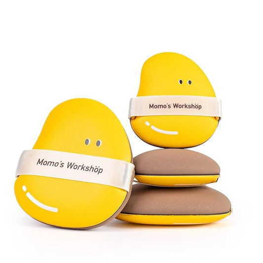 Mango Shape Makeup Sponge 2-Pack (L & M Size), Hydrophilic PU for Dry & Wet Use, Dual-Ended for Full Coverage & Sheer Finish, with Ribbon Grip & Travel Case