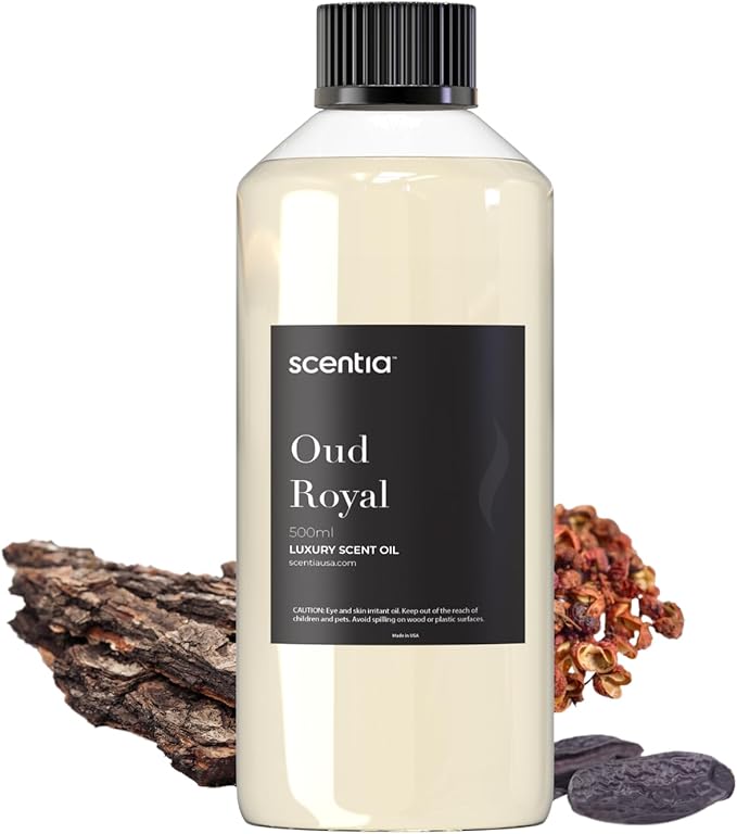 Scentia Oud Royal Fragrance Oil Inspired by TF's Oud Wood Perfume, Refill Diffuser Oil, Perfume Dupe, Aromatherapy Essential Oil Fragrance Set for Cold Diffusers, Candle Making | 500ml, 16.9Fl Oz