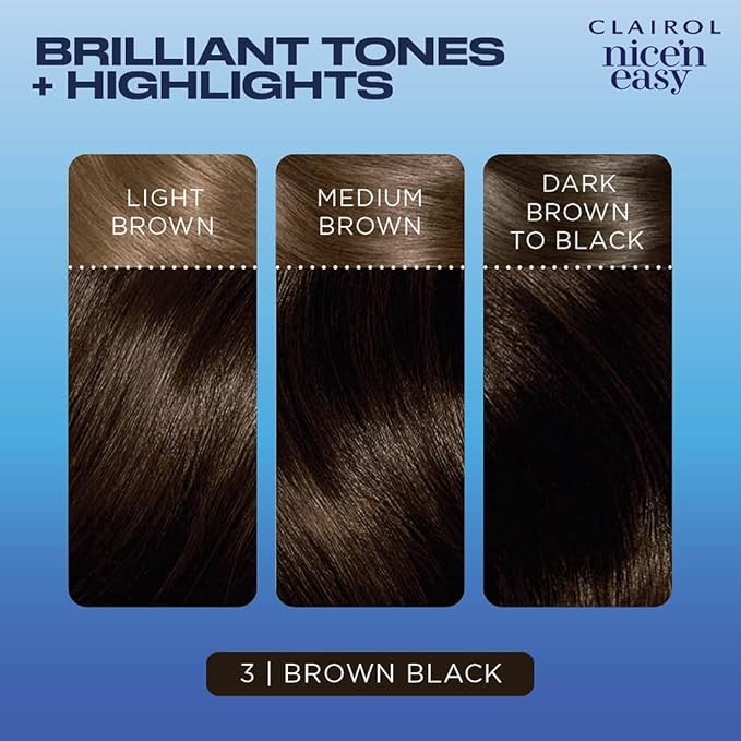 Clairol Nice'n Easy Permanent Hair Dye, 3 Brown Black Hair Color, Pack of 1