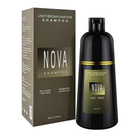 Hair Dye Shampoo & Champu Para Canas - Natural 3-in-1 Instant Gray Coverage for Men & Women (Light brown-500ML)