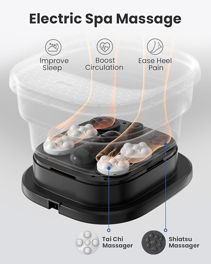 Puboo Collapsible Foot Spa Bath Massager with Heat, 95-115°F Precise Temp Control, Motorized Massage Rollers, Heated Foot Bath Soak Tub, Fits US Men’s Size 11, Gift for Christmas, Thanksgiving