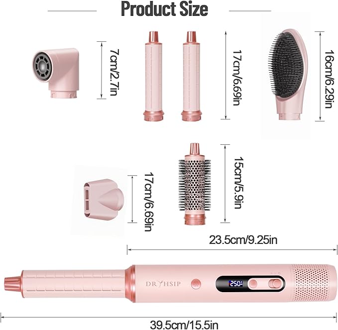 6 in 1 Air Styler Set & Hair Dryer Brush, 110,000 RPM High-Speed Negative Ionic Hair Dryer Fast Drying, Multi Professional Hot air Styler for Curling Volumizing Straightening Styling(Pink)