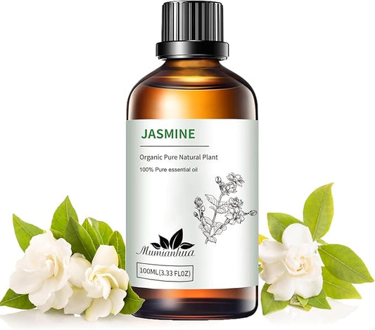 Pure Jasmine Essential Oil,Mumianhua Natural Jasmine Oil for Diffuser, Evening Atmosphere, Floral Bliss, Diffusion, Aromatherapy, Cleaning, Skin, Hair, Massages,Perfume, Candle Making 3.38 Fl Oz
