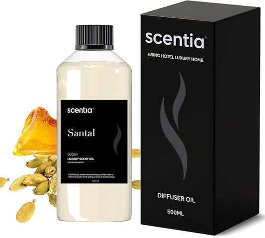 Scentia Santal Diffuser Oil 500ml – Luxury Santal-Inspired Oil – Cedarwood, Amber, Musk, Vanilla – Essential Oil Blend for Large Rooms, Cold-Air Diffusers, HVAC & Ultrasonic, Thanksgiving Gift