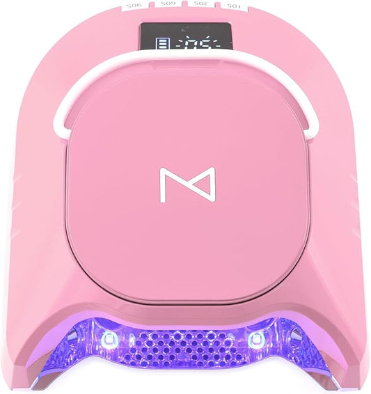 M - GlowPro Professional Hybrid 86W Wireless Rechargeable UV LED Nail Curing Lamp Cordless Nail Dryer for Gel Nails, Manicure, Pedicure (Pink)