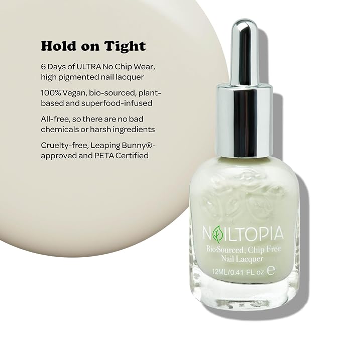 Nailtopia - Plant-Based Chip Free Nail Lacquer - Non Toxic, Bio-Sourced, Long-Lasting, Strengthening Polish - Hold On Tight (Nude With Beige Undertones) - 0.41oz