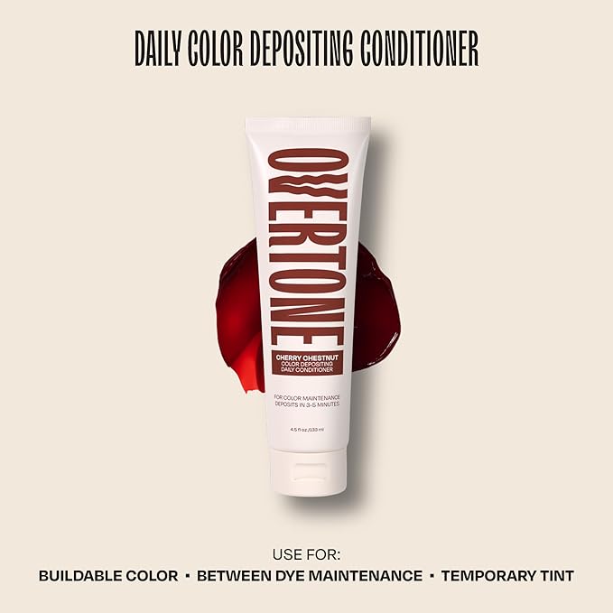 Overtone Daily Color Depositing Conditioner for Dyed & Natural Hair - 4.5oz Temporary Coloring with Shea Butter & Coconut Oil - Refresh Color & Prevent Fading - Vegan & Cruelty-Free, Cherry Chestnut