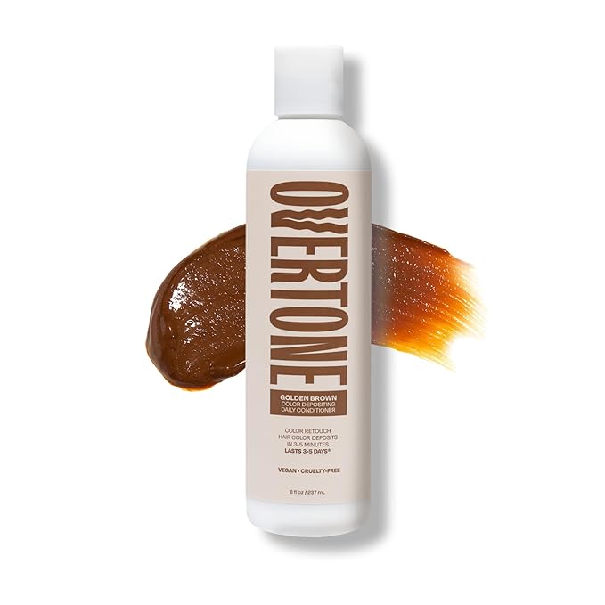 Overtone Daily Color Depositing Conditioner, Golden Brown, 8 oz, Hydrating, Damage-Free Temporary Hair Color for All Hair Types with Shea Butter & Coconut Oil, Vegan & Cruelty-Free