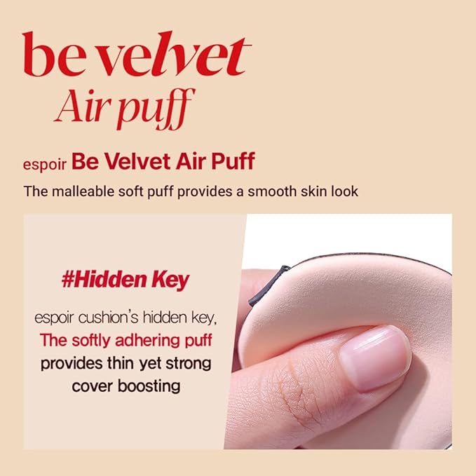Espoir Be Velvet Air Puff 7pc | Soft & Smooth Sponge Applicator for Flawless and Easy Makeup, Suitable for Cushion and Liquid Foundation, Cream, Powder, Concealer, Round Shape, Korean Base Tools
