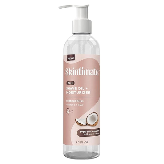 Skintimate 2-in-1 Shave Oil & Moisturizer, Coconut Bliss, 7.3oz | Shaving Oil, After Shave for Women Bikini Area Moisturizer with Vitamin E and Aloe, Shaving Cream Alternative, 7.3 fl oz