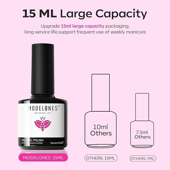 modelones Gel Nail Polish, 15 ML Hot Pink Bright Nail Polish Soak Off Led Neon Pink Polish Nail Art Design Salon DIY Gel Manicure for Women Girl