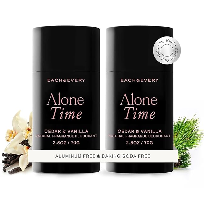 Each & Every Aluminum Free Deodorant for Men & Women, Cedar & Vanilla - All Natural Deodorant for Sensitive Skin, EWG Verified - Clean, Baking Soda Free, Plant-Based Fragrance - 2.5oz, 2 Pack