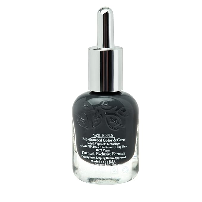 Nailtopia - Plant-Based Chip Free Nail Lacquer - Non Toxic, Bio-Sourced, Long-Lasting, Strengthening Polish - Back to Basics (Dark Grey) - 0.41oz