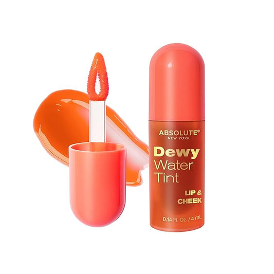 Absolute New York Dewy Water Lip and Cheek Tint, Glassy Tinted Lip Oil, with Vitamin E, Squalane and Jojoba Seed Oil (MLTN02 Coral Pop)