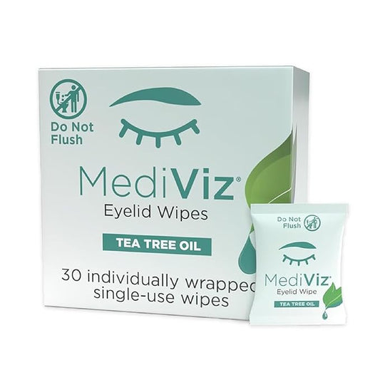 Tea Tree Eyelid Cleanser Wipes - 30 Single-Use Towelettes - Eyelash and Eyelid Wipes for Soothing Dry Eye Irritation, Demodex Removal and More