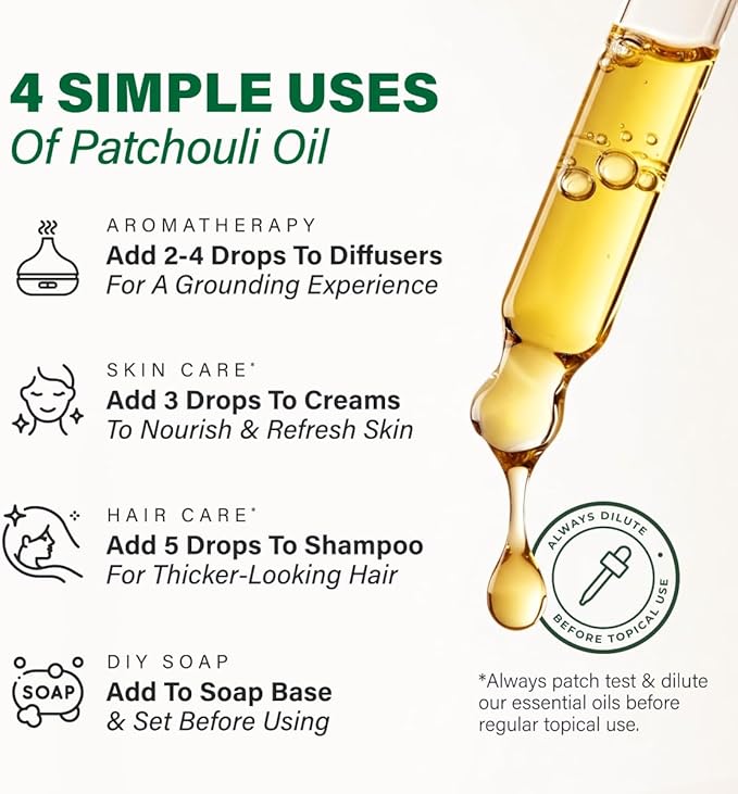 KUKKA Patchouli Essential Oils - 4 Fl Oz - for Hair, Skin, Diffuser, Aromatherapy & DIY Soap Making Scent