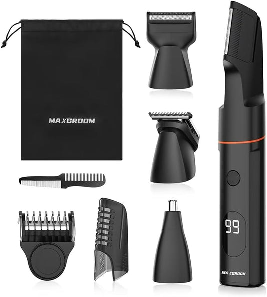 Manscape Body Hair Trimmer for Men, Waterproof Pubic, Groin & Ball Shaver, No-Nick Mens Electric Grooming Kit with LED Display, USB Rechargeable, Adjustable Guide Comb