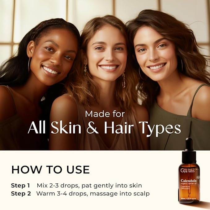 Gya Labs Calendula Carrier Oil - 1 Fl Oz - for Hair, Skin, Face, Scalp & Body Massage