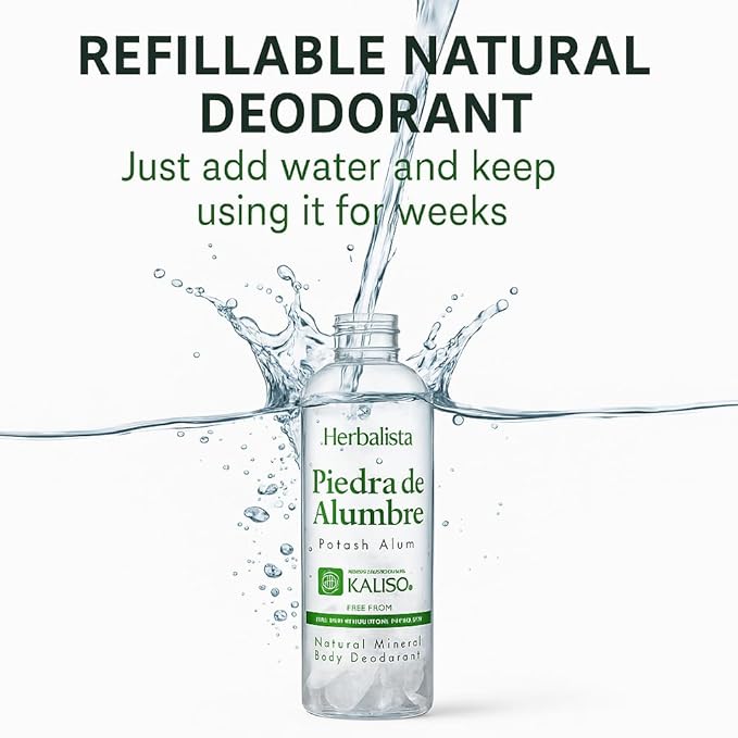 Whole Body Natural Crystal Piedra Alumbre Deodorant Spray – Refillable 8oz Potash Alum Mist for Women, Men & Teens – With Real Alum Stones – Aluminum-Free, Long-Lasting & Gentle