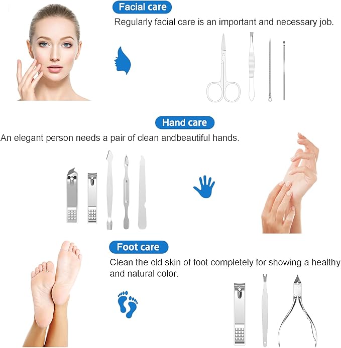 Manicure, Pedicure Kit, Nail Clippers, Professional Grooming Kit, Nail Tools with Luxurious Travel Case, Set of 12 … (nail clippers 12pcs)