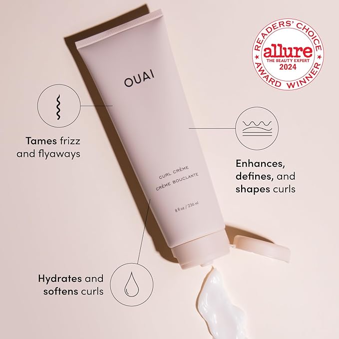 OUAI Curl Cream - Curl Defining Cream with Chia & Linseed Oil - Enhances Definition, Hydration & Shine - Tames Frizz & Protects from Humidity - Silicone-Free Curly Hair Products for Women (8 oz)