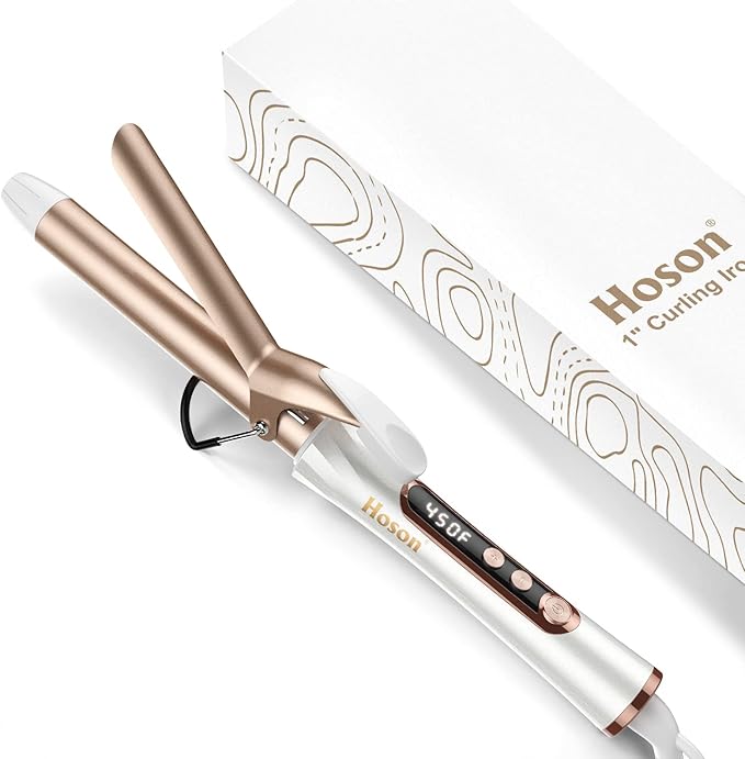 1 Inch Curling Iron, Dual Voltage Hair Curling Iron Heat up to 450°F, Professiona Curling Wand Ceramic Tourmaline(Champagne Gold)