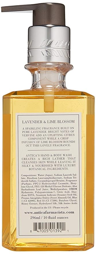 Antica Farmacista Hand & Body Wash - Luxury Nourishing Body Wash - Hydrating Hand Cleansing Wash - Bath & Body Gift - Lavender & Lime Blossom, 10 fl oz