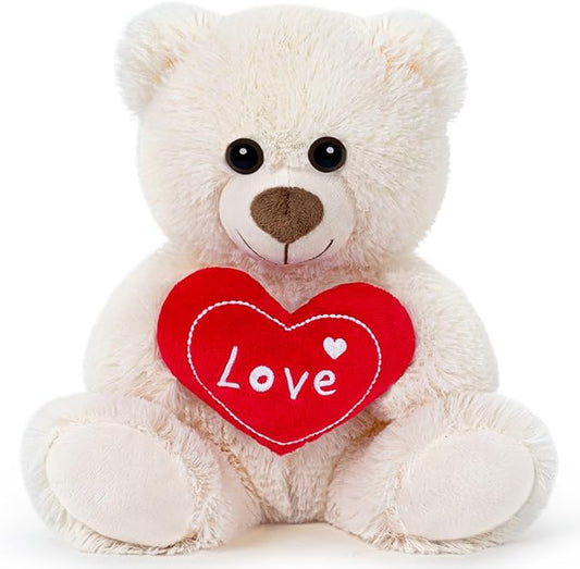 Small Teddy Bear Cute Soft Stuffed Animal Plush Toy I Love You Bears Holding Red Heart for Baby Shower Kids Girls Girlfriend Christmas Valentine's Day, Wedding, Anniversary, Birthday, White