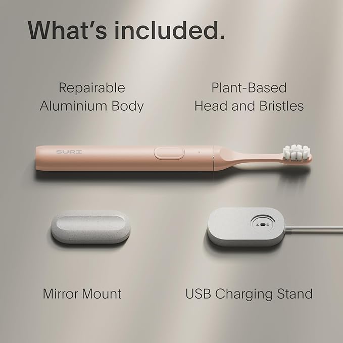SURI 1.0 Sonic Electric Toothbrush | 1 Month+ Battery | Designed in California | Electric Toothbrush for Adults | Travel Toothbrushes | Tooth Brush | Pink