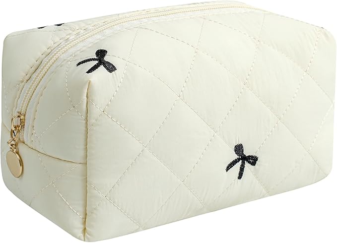 Makeup Bag Travel Cosmetic Bag for Women Girls, Zipper Make Up Pouch, Floral Flowers Toiletry Organizer Makeup, Portable Storage Cosmetic Travel Cloth Bag (Beige)