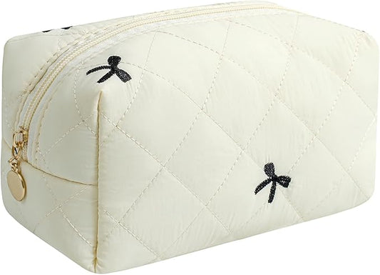 Makeup Bag Travel Cosmetic Bag for Women Girls, Zipper Make Up Pouch, Floral Flowers Toiletry Organizer Makeup, Portable Storage Cosmetic Travel Cloth Bag (Beige)