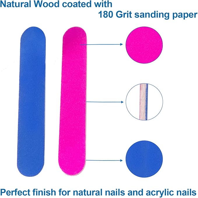 200 Pcs Emery Boards for Nails, Nail Files for Nature Nails Small Disposable Double Sided Colorful Nail File Bulk for Home Salon Travel Size Mini Manicure Kit for Men Women Kids Wood Emory Pink/Blue
