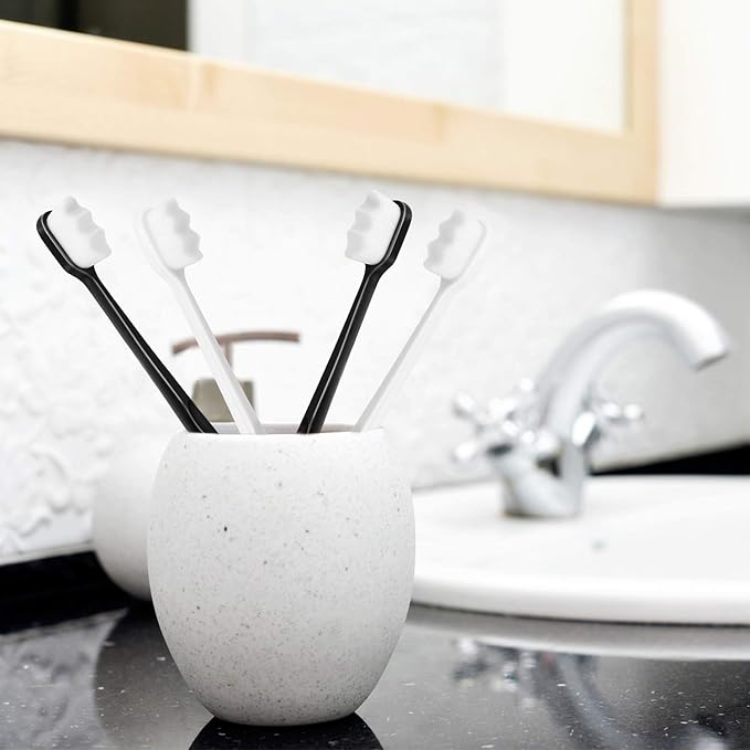 Adult Extra Soft Toothbrush with 20000 Soft Bristles, (Pack of 6) Micro Nano Manual Toothbrushes for Protect Sensitive Gums, Black/White