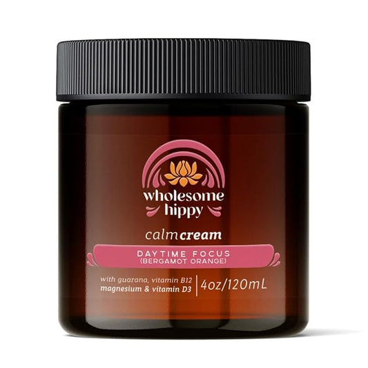 Wholesome Hippy Daytime Focus Calm Cream – All Natural Body Butter with Magnesium, Vitamin B12, Guarana & Bergamot Orange – Moisturizing Wellness Cream for Daily Clarity – 4oz