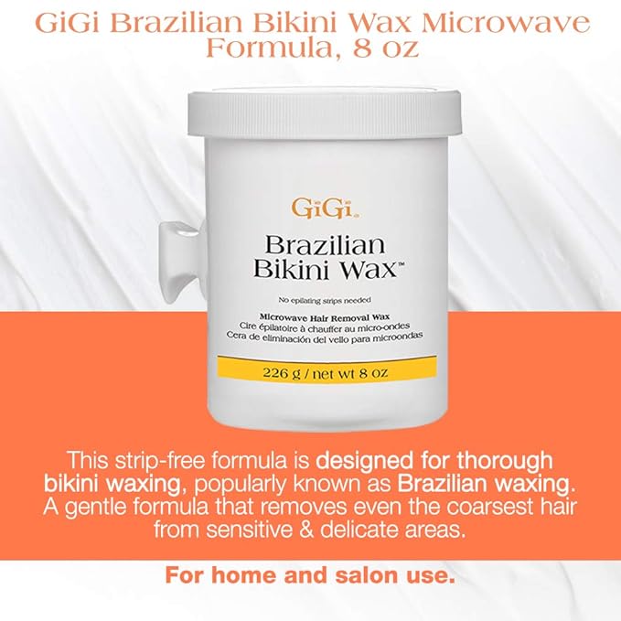GiGi Brazilian Bikini Wax Microwave Formula, Painless, Residue-Free Hard Wax for Coarse Hair, Perfect for Sensitive Areas, 8 oz, 1-pack