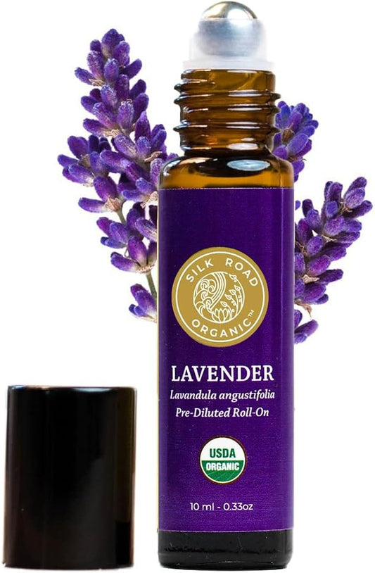 Silk Road Organic Lavender Essential Oil Roll On, USDA Certified, Calming, Relaxation & Sleep - 10 ml Aromatherapy Roller