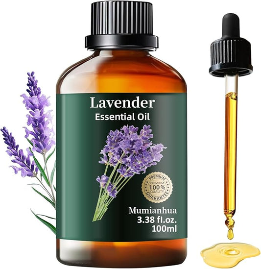 Pure Lavender Essential Oil, Mumianhua Natural Lavender Oil for Reed Diffuser, Laundry, Skin, Hair, Soap, Candles Making, Relaxation,Calming Rituals, Evening Wind-Down, Outdoor Fresh Air 3.38 Fl Oz