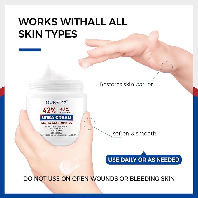 OUKEYA Urea Cream 42% plus Salicylic Acid 2% Net 350g Foot & Hand Cream for Dry Cracked, Urea Lotion for Feet Maximum Strength, 2 Pack