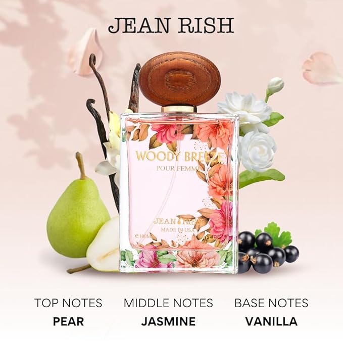 Jean Rish Woody Breeze Eau De Parfum - Perfume for Women (3.4 Fl Oz / 100ml) with Pear, Jasmine & Vanilla Notes - Long Lasting and Luxury Fragrance, Made in USA