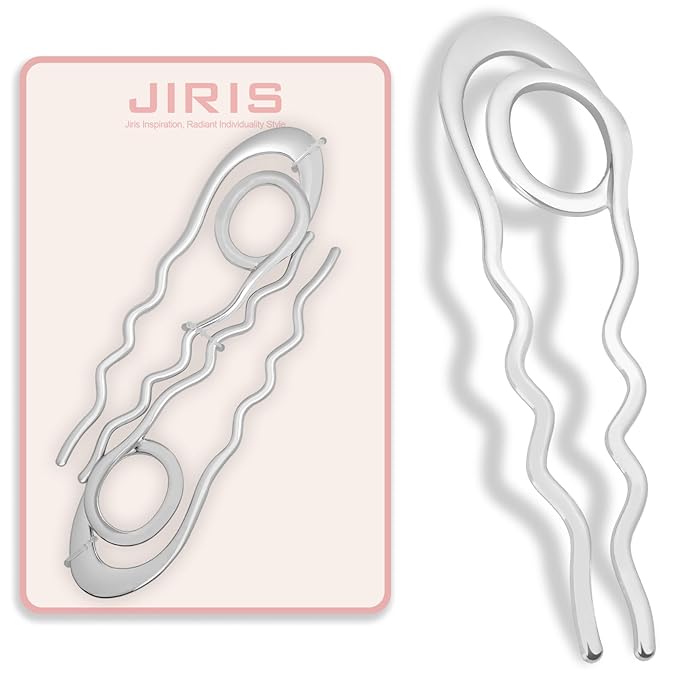IRIS 2PCS French Hair Pins Large U-Shaped Pins for Women and Girls Fashion Metal Hair Pin French Twist Hair Pins for Buns, Updos,Stylish and Functional(set7-silver)