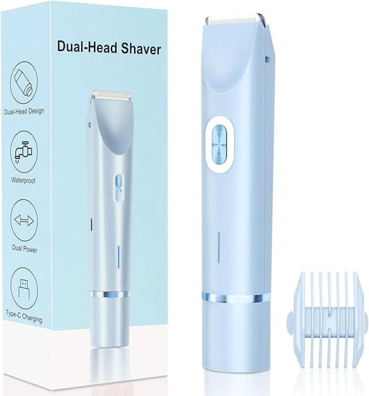2025 New 2-in-1 Electric Bikini Trimmer for Men - Dual Head Electric Razor,Waterproof Painless Bikini Shaver, Pubic Hair Trimmer for Private Area & Body Hair, Christmas Gifts for Men，Blue