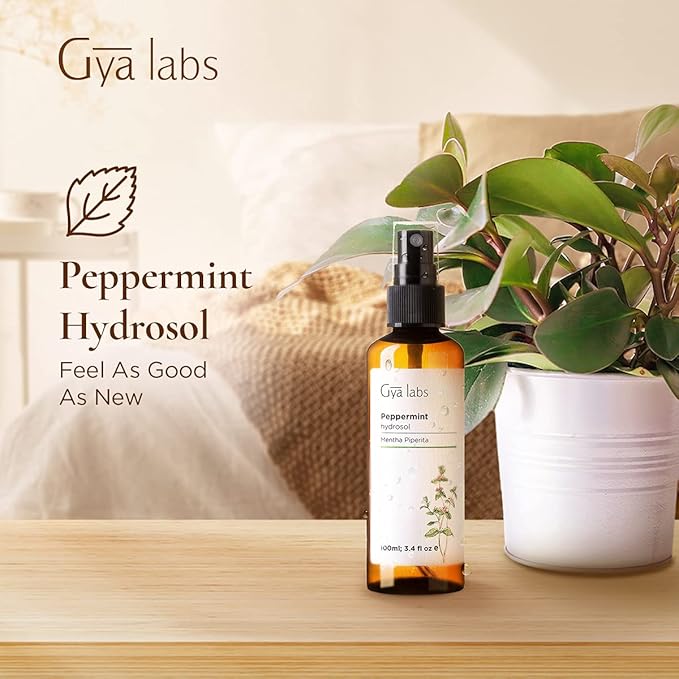 Gya Labs Peppermint Hydrosol - 3.4 Fl Oz - Face & Body Mist for Skin Toner & Hair Refresher - As Pillow, Room & Linen Spray for Fresh Scent