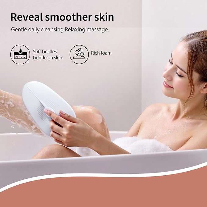 Ergonomic Large Size Back Cleansing Brush for Men & Women's Showers Extra-Large Curved Soft-Bristle Brush for Body Cleansing & Exfoliation,White