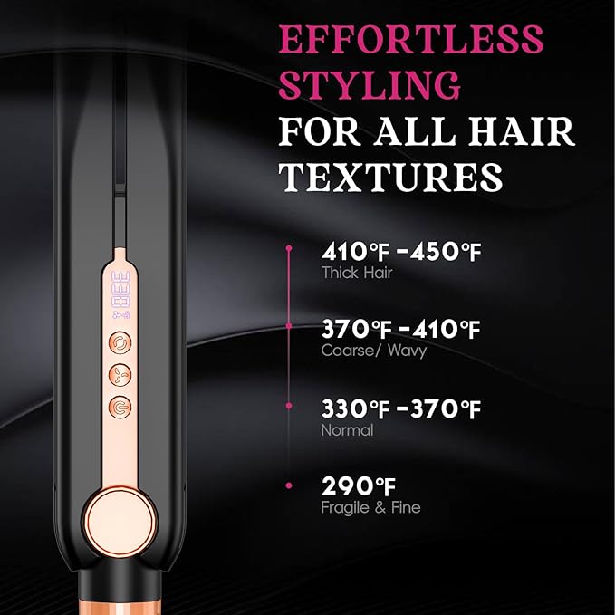 SKIMI Airflow Styler, Titanium Flat Iron Hair Straightener, Professional Curling Iron with Cooling Air Vents to Lock in Style, 5 Temps & Dual Voltage, Auto Off (Black & Champagne Gold).
