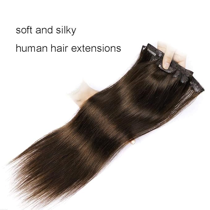 22" Clip in Human Hair Extensions Full Head 200g 10 Pieces 22 Clips Chocolate Brown Double Weft Brazilian Real Remy Hair Extensions Thick Straight (22" 200g,4#)