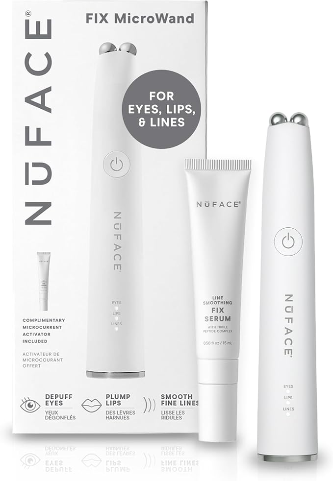 NuFACE FIX MicroWand Microcurrent Facial Device, FDA Cleared - Eyes, Lips & Lines Treatment with Serum Activator - Lip Plumper, Eye Depuffing Wand, Wrinkle & Smile Line Reducer, 3 On-The-Go Modes