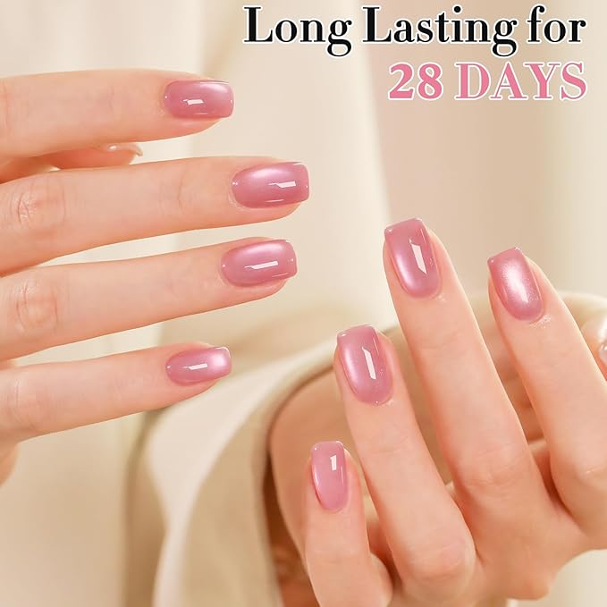 Double Rhythm 0.5 OZ Cat Eye Gel Polish with Magnet 15ML Holographic Glitter Shimmer Translucent Jelly Color Magnetic Nail Polish Salon DIY at Home (Fruit Purple Pink-MC1206)