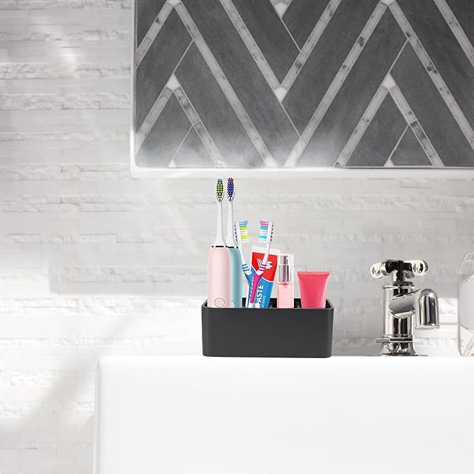 Toothbrush Holder for Bathrooms Toothpaste Holder Stand Bathroom Organizer for Toothbrush Makeup Brushes Holder (Black)