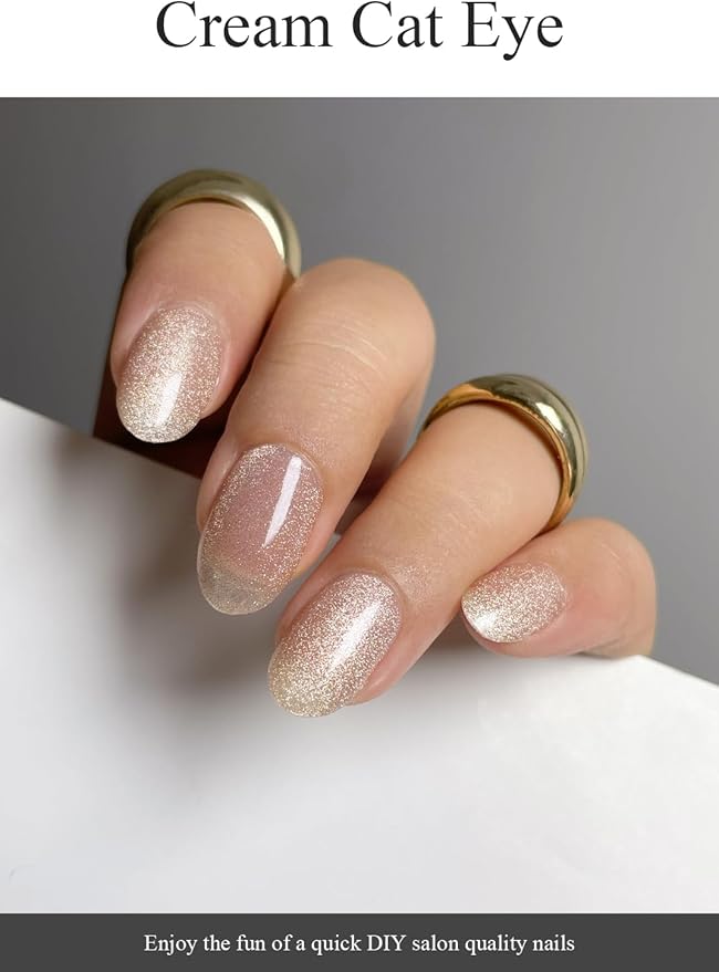 Semi Cured Gel Nail Strips (Cream Cat Eye), Clear, 20 Pcs Gel Nail Wraps, Stickers, Salon Quality, Works With Any UV Lamps