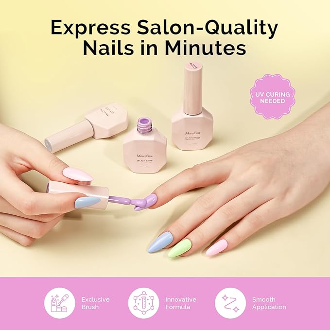 MelodySusie Macaron Pastel Gel Nail Polish Set - 6 Colors Pink Yellow Blue Green Purple White Soak Off UV LED Gel Polish Gift for Women Nail Art Manicure Salon DIY Nail Design Decoration at Home